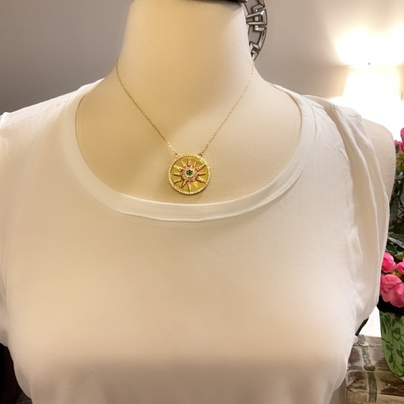 Park Lane Sonny Necklace Gold Tone Sun Round Circle Multicolored CZs NWT - Picture 5 of 13